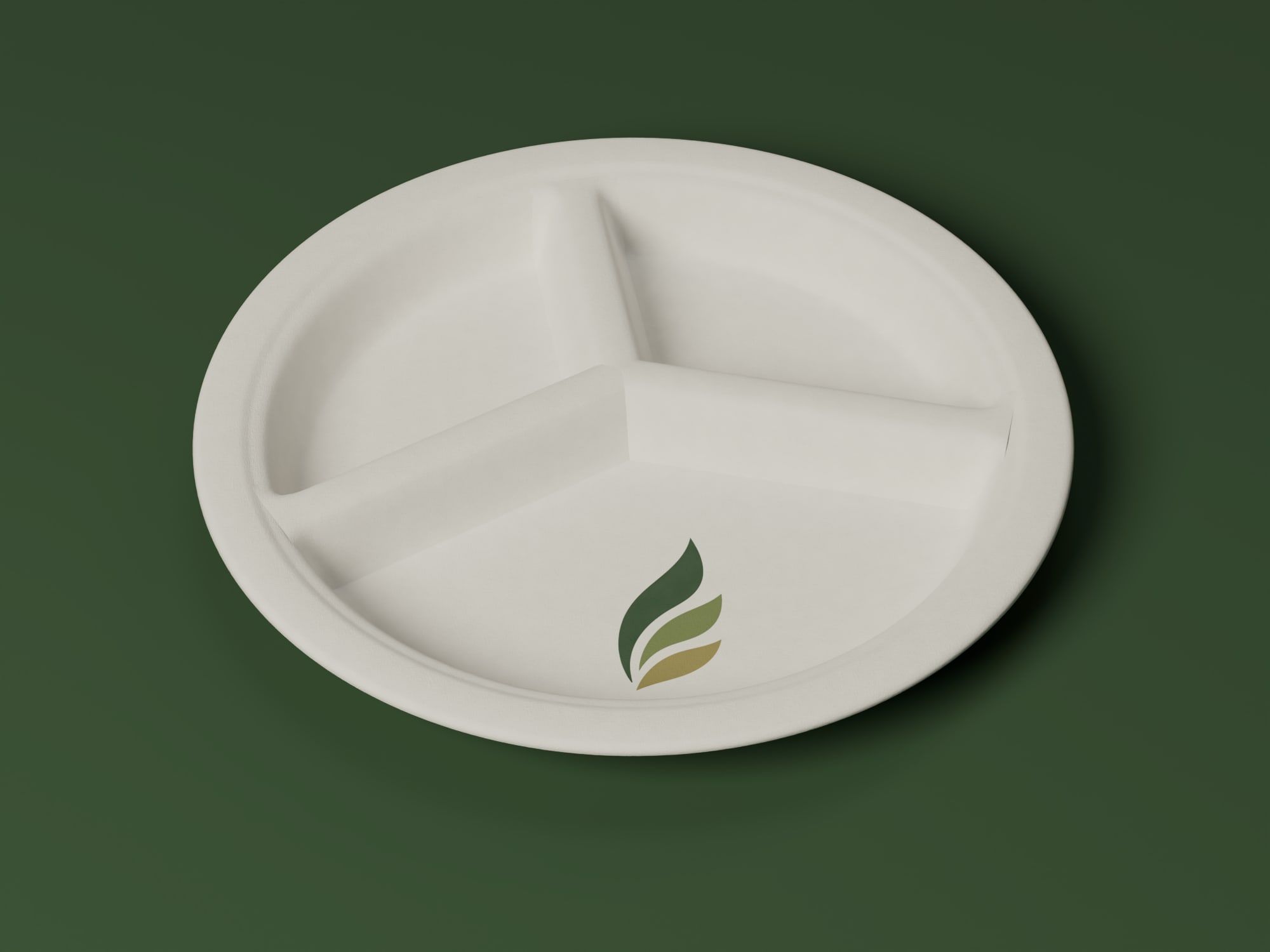 9" 3-Compartment Round Plate, angled view