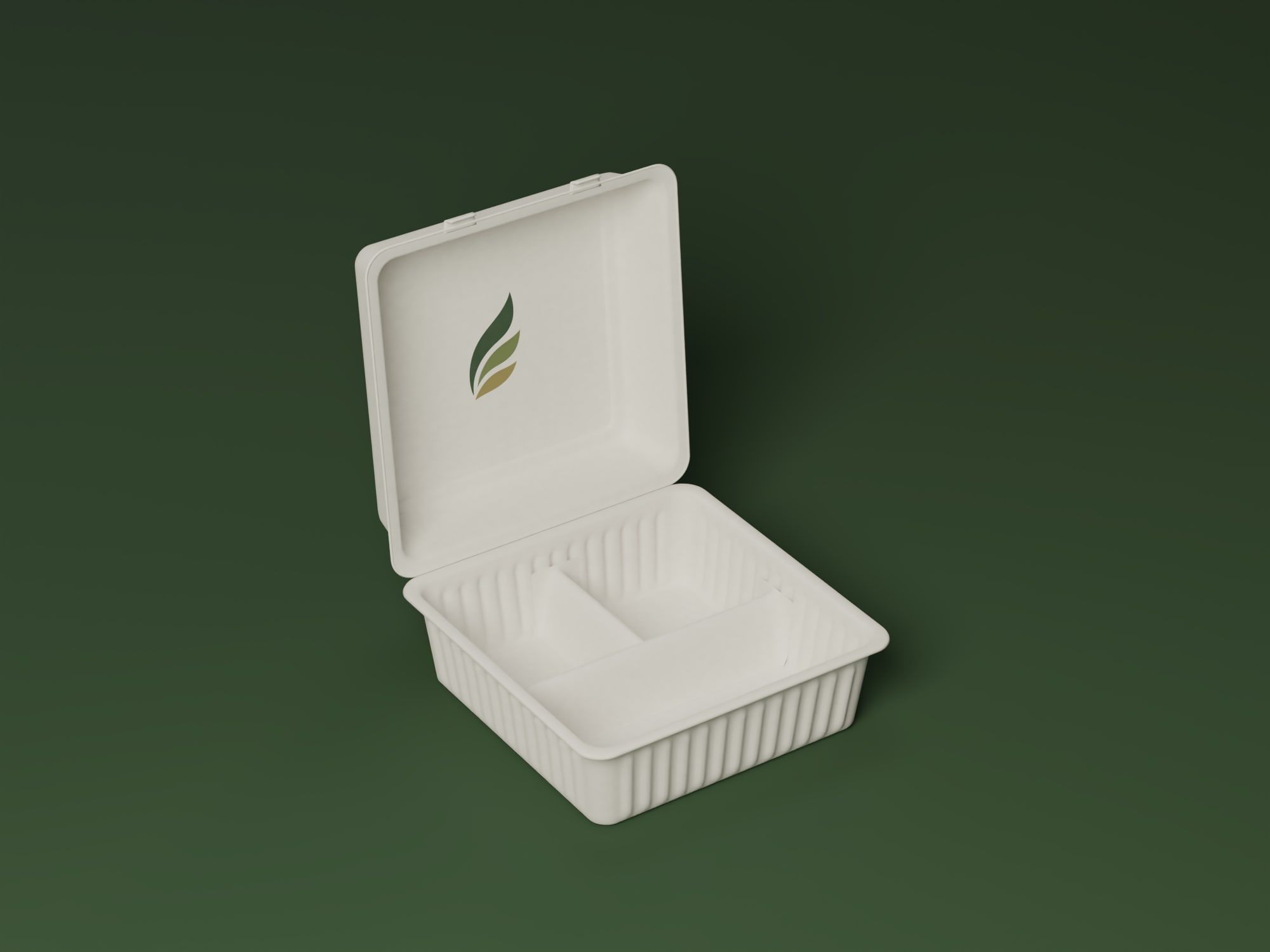 8×8 3-Compartment Clamshell, angled view