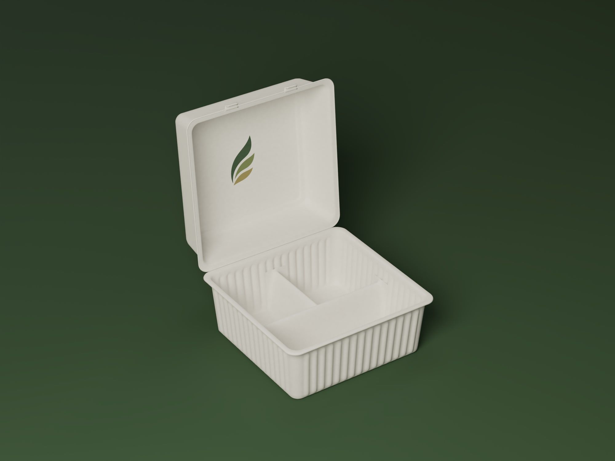 9×9 3-Compartment Clamshell, angled view