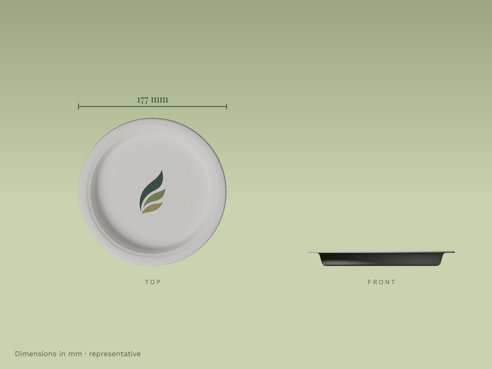7" Round Plain Plate, dimensions in mm