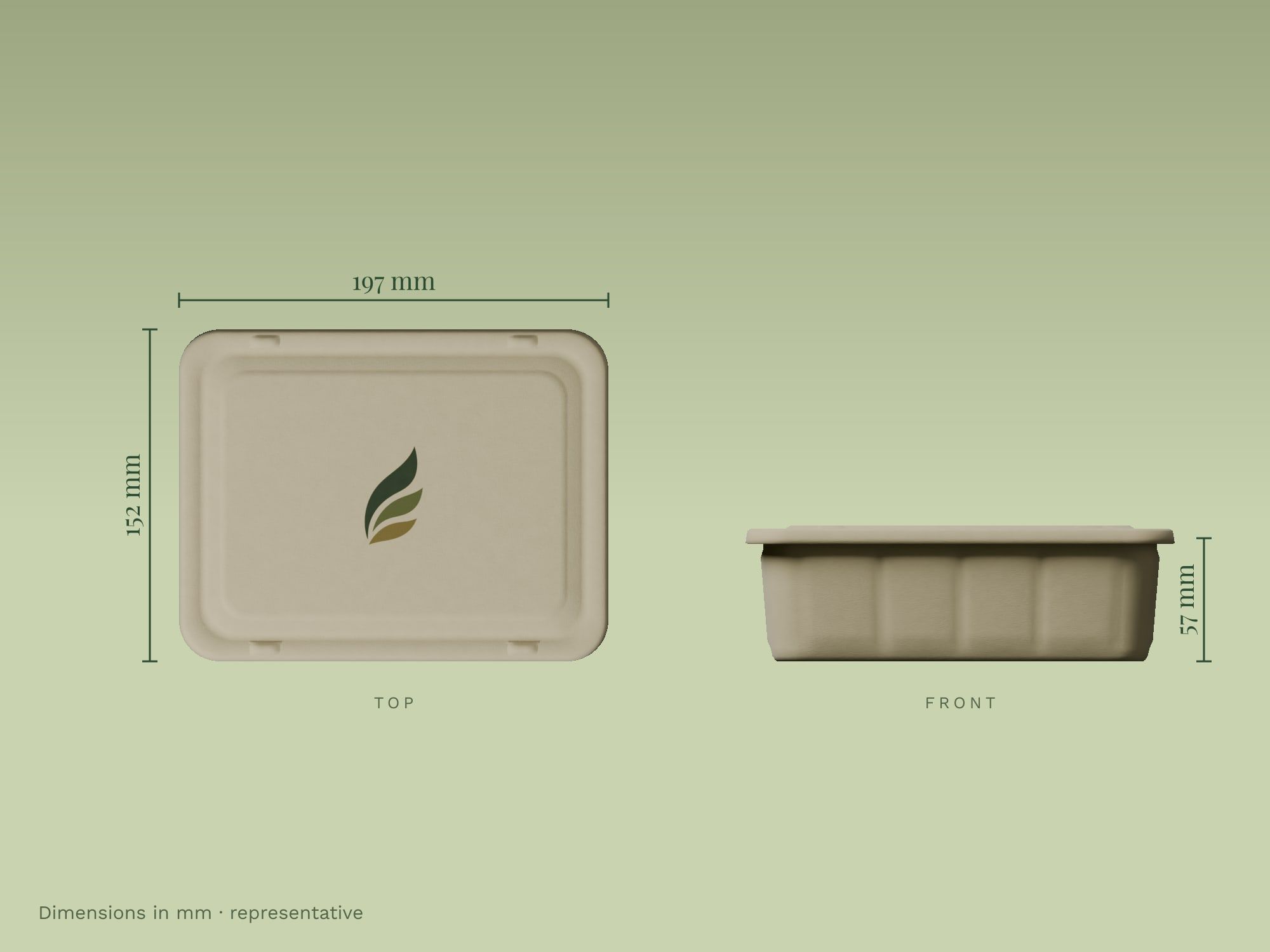 750ml Rectangular Anti-Leak Container with Lid, dimensions in mm
