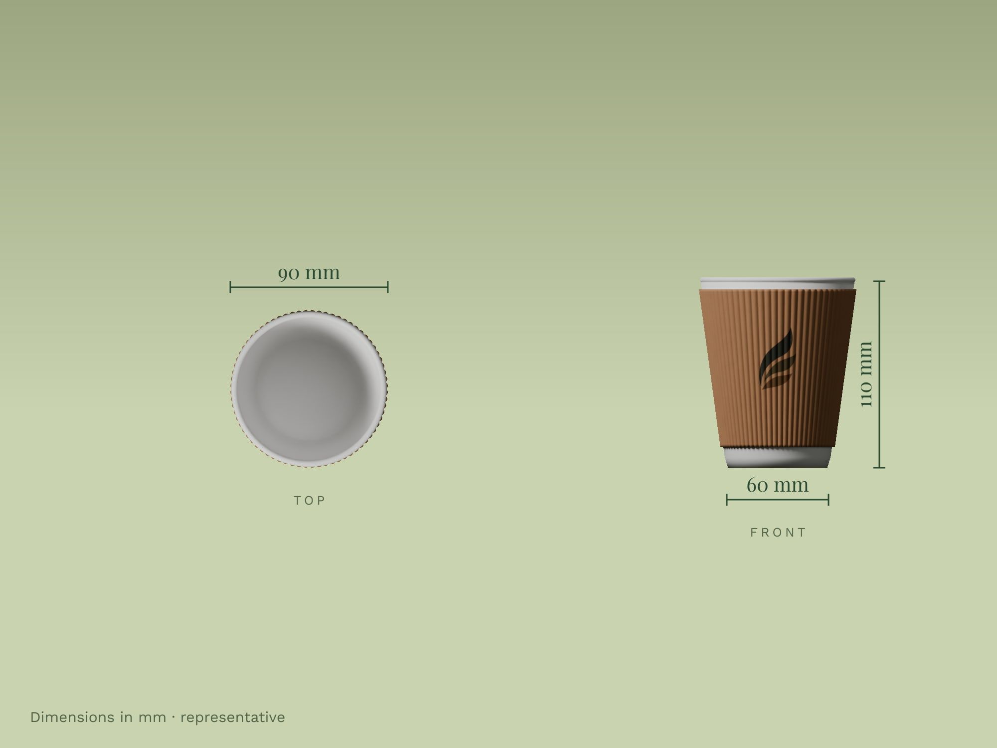 Ripple Wall Paper Cups, dimensions in mm