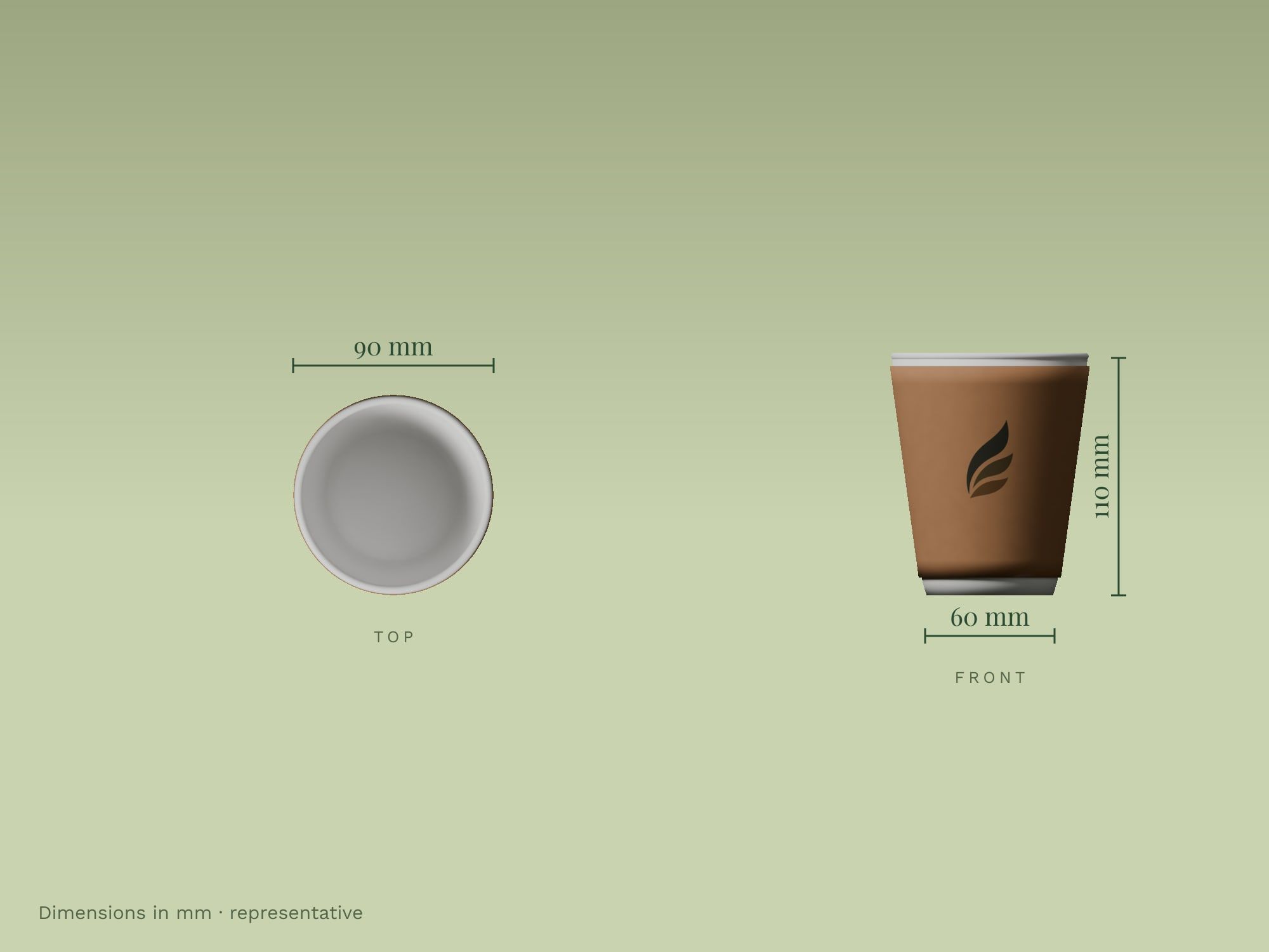 Double Wall Paper Cups, dimensions in mm