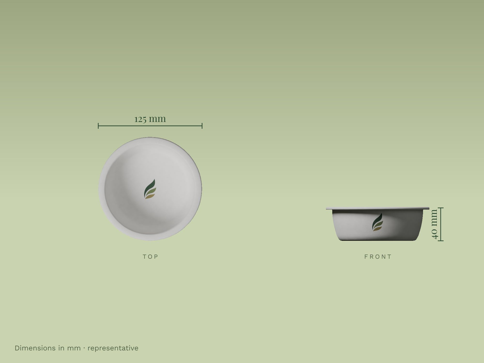 12 oz Round Bowl, dimensions in mm