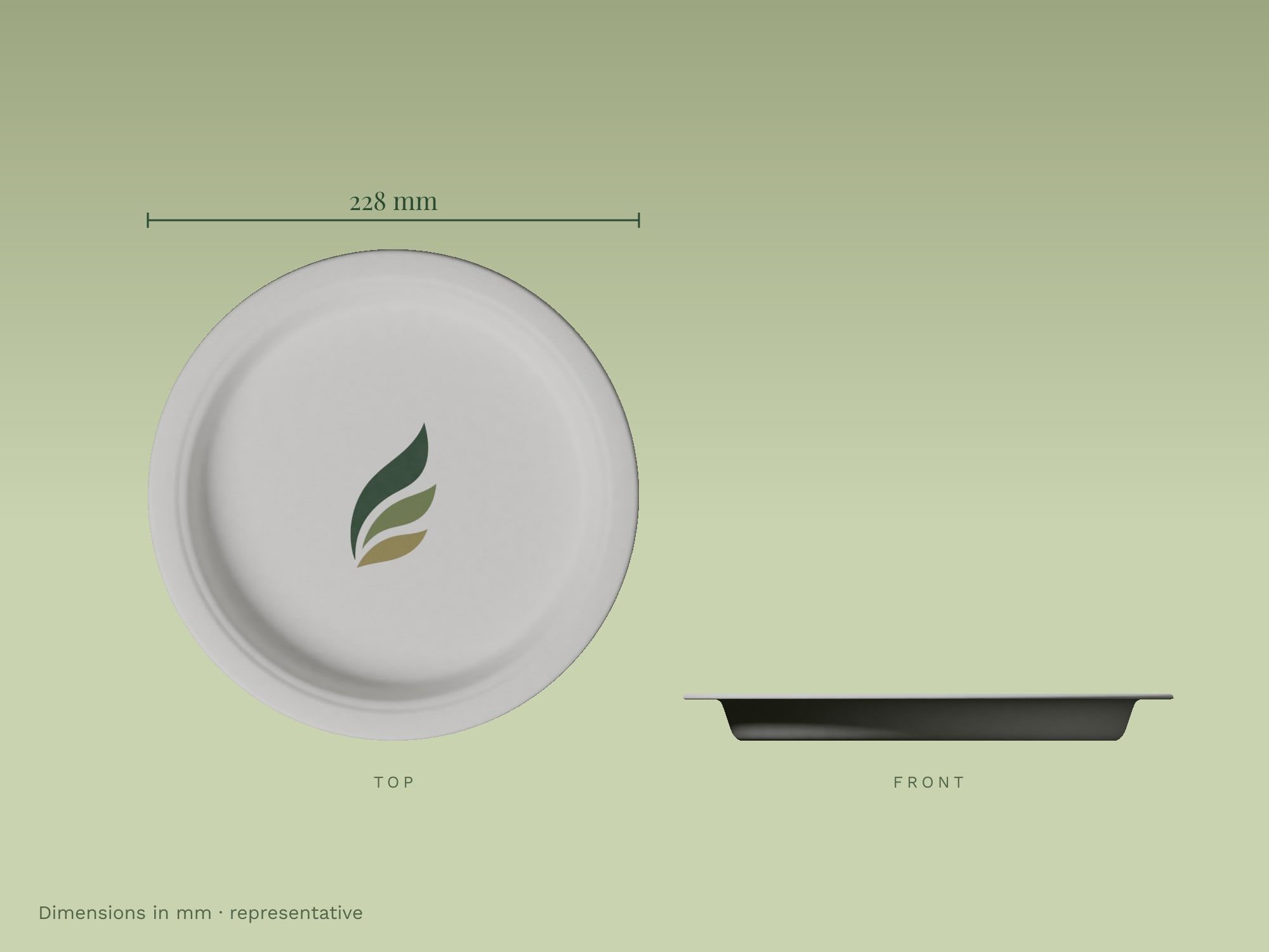 9" Round Plain Plate, dimensions in mm