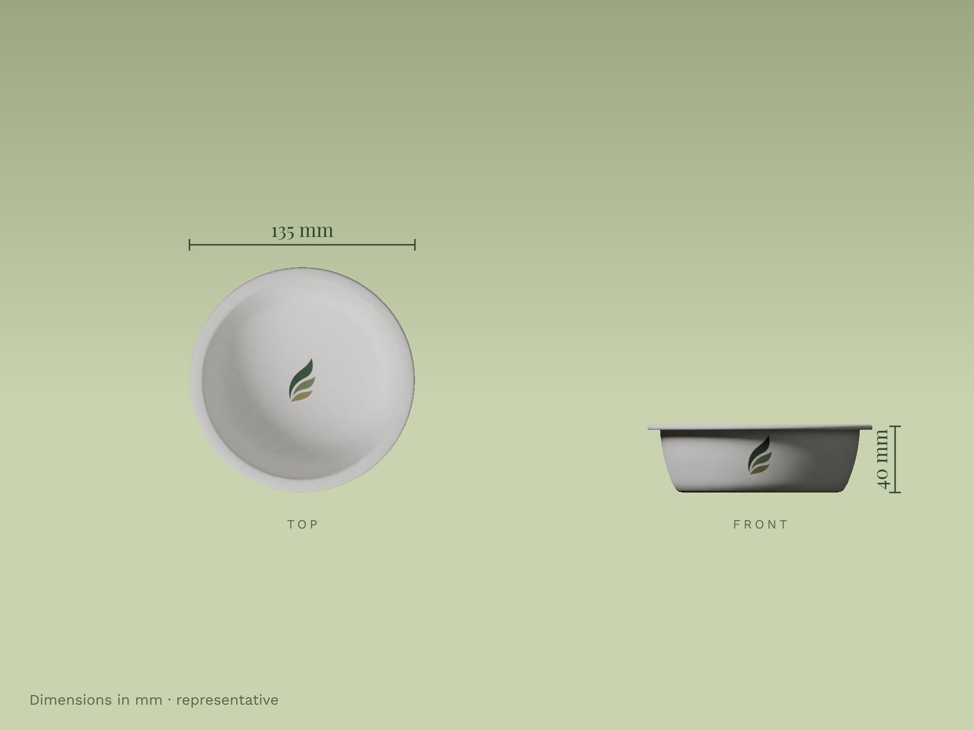 8 oz Round Bowl, dimensions in mm