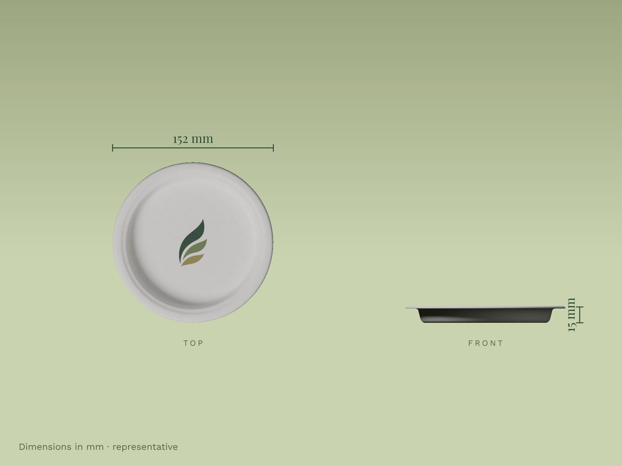 6" Round Plain Plate, dimensions in mm
