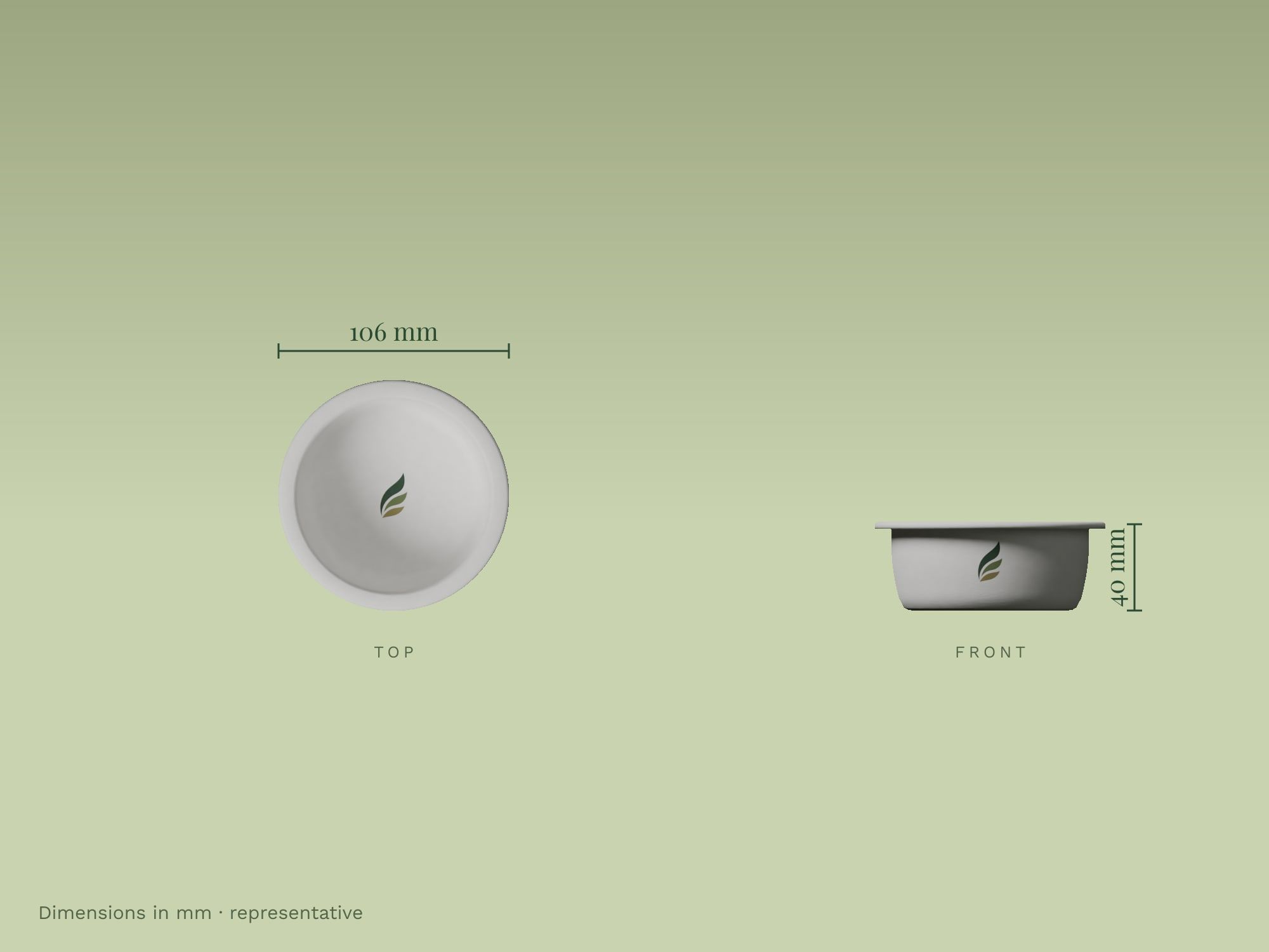 6 oz Round Bowl, dimensions in mm