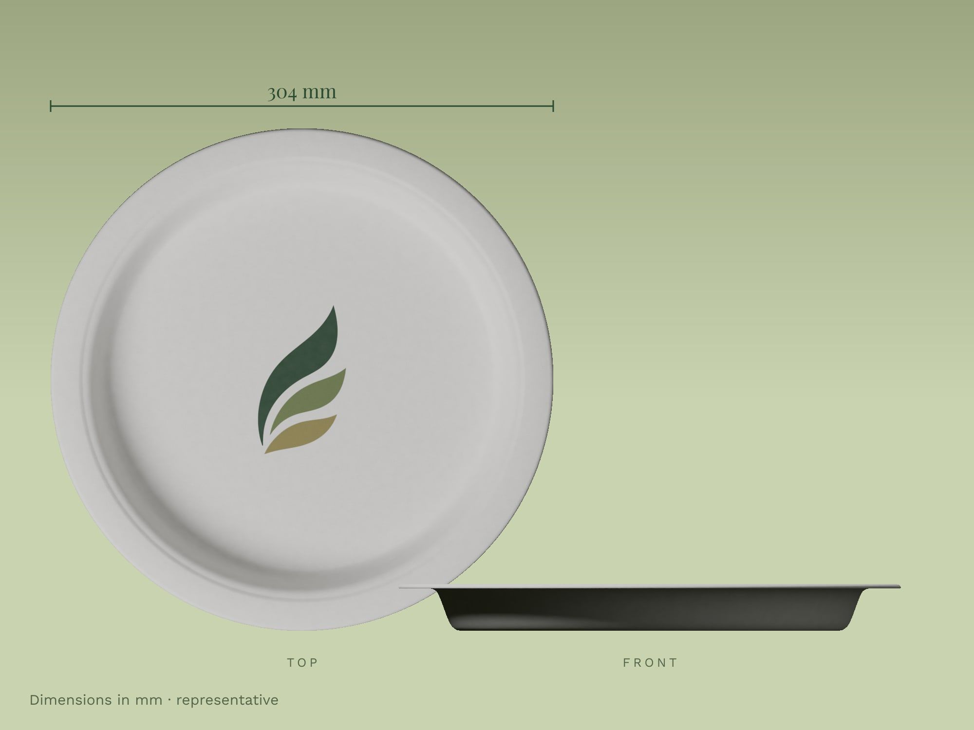 12" Round Plain Plate, dimensions in mm
