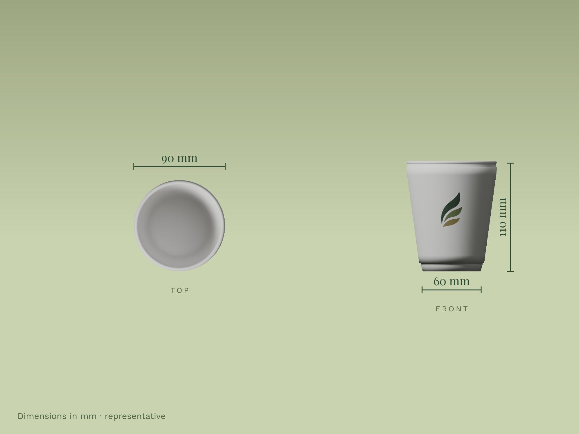 Double Wall Paper Cups, White, dimensions in mm