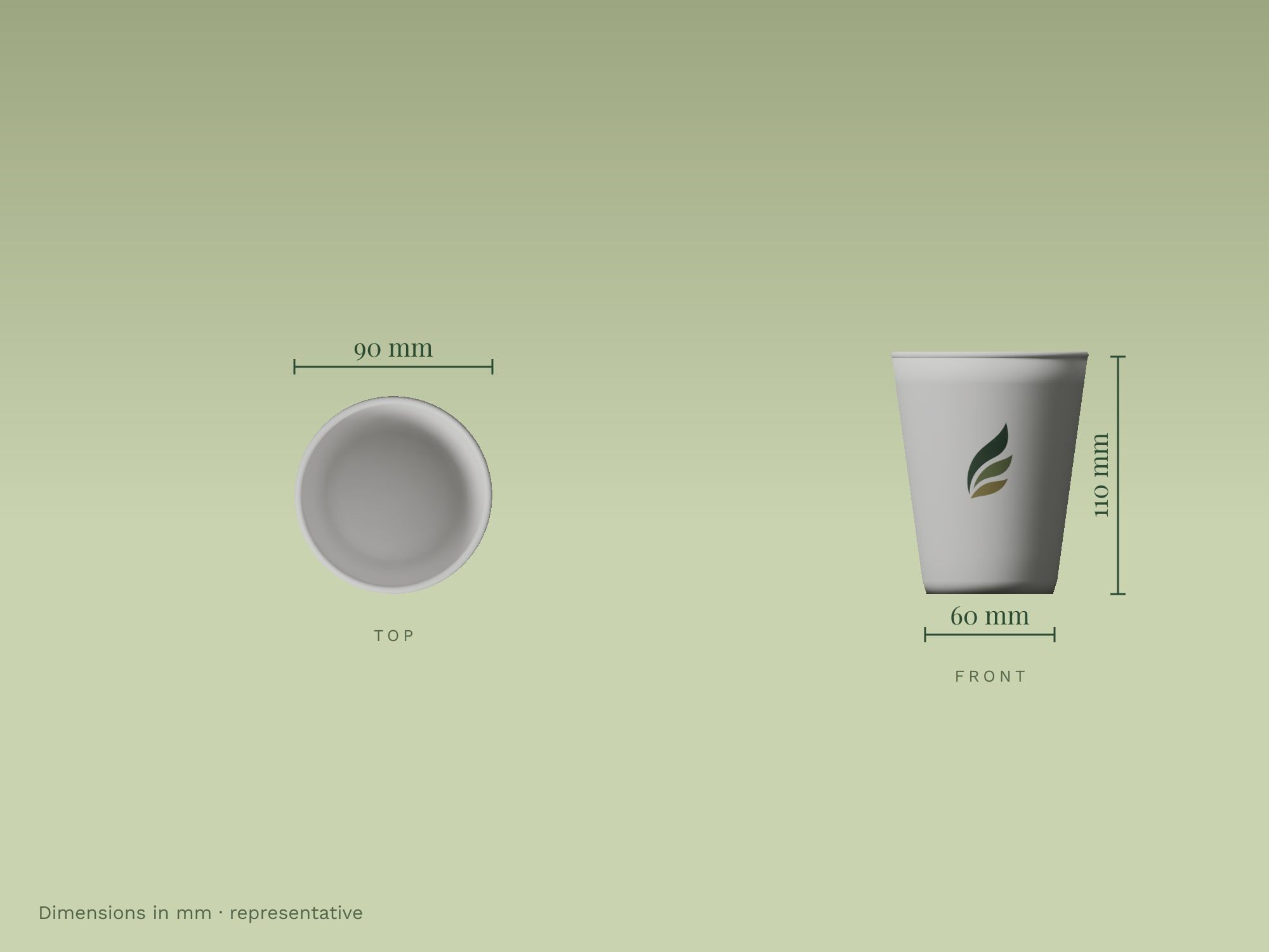 Single Wall Paper Cups, dimensions in mm