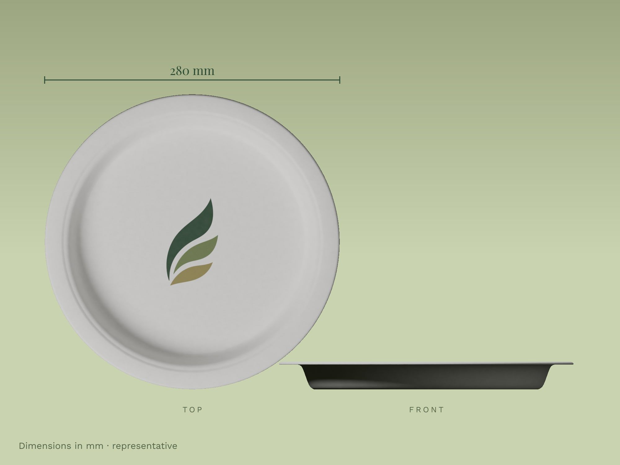 11" Round Plain Plate, dimensions in mm