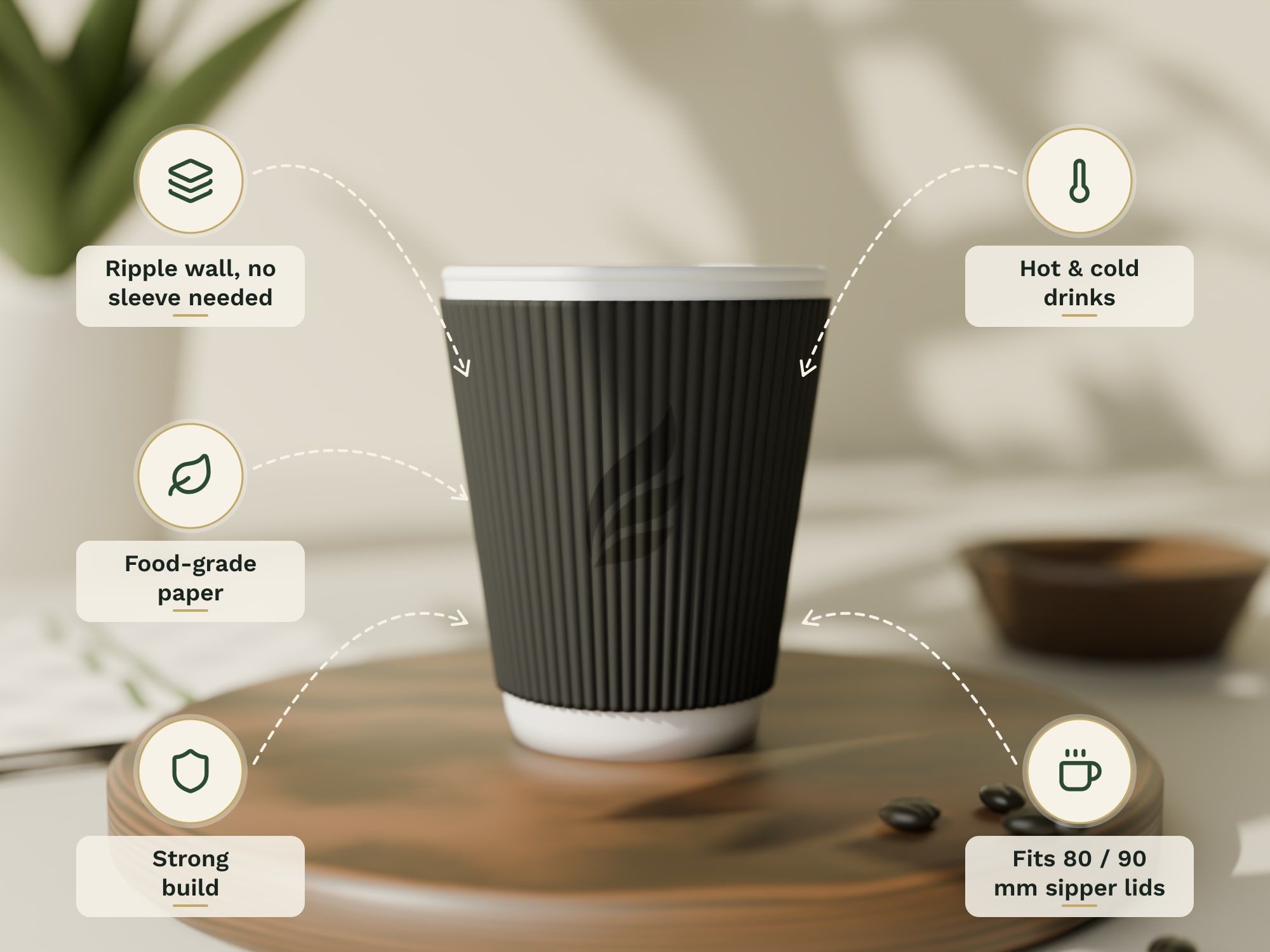 Ripple Wall Paper Cups, Black, key features