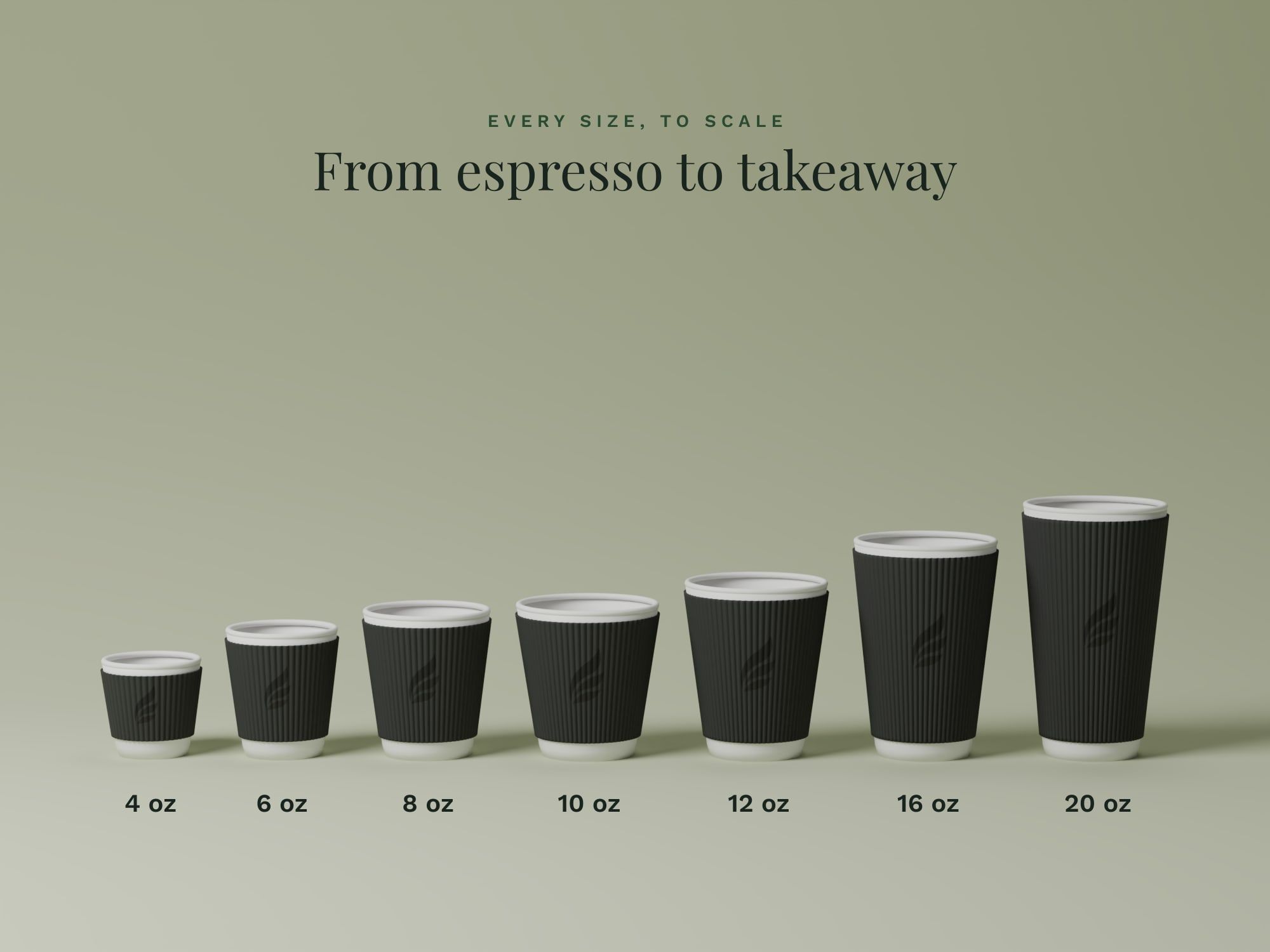 Ripple Wall Paper Cups, Black, sizes