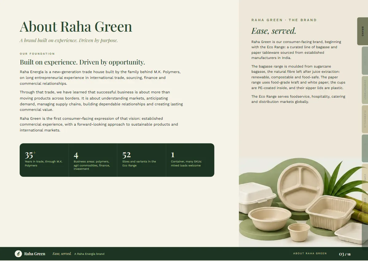Brochure page 3 of 18: About Raha Green