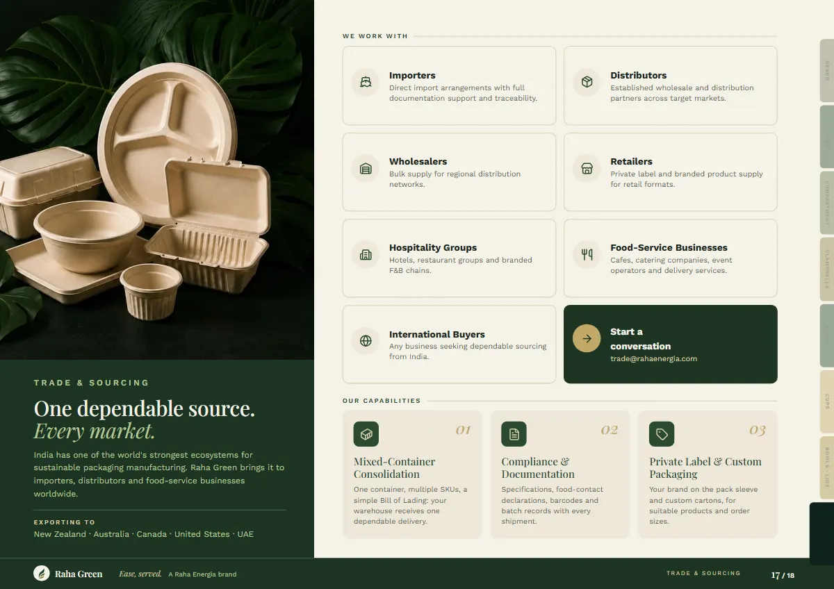 Brochure page 17 of 18: Trade & sourcing