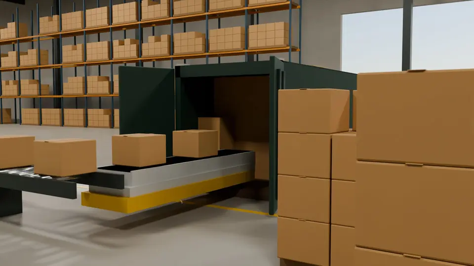 Sealed cartons going into our container in the warehouse